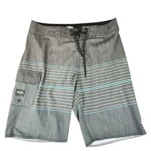 Billabong Board Short 28x11 Men Recycler All Day Pro Stripe Gray Aqua Flat Front